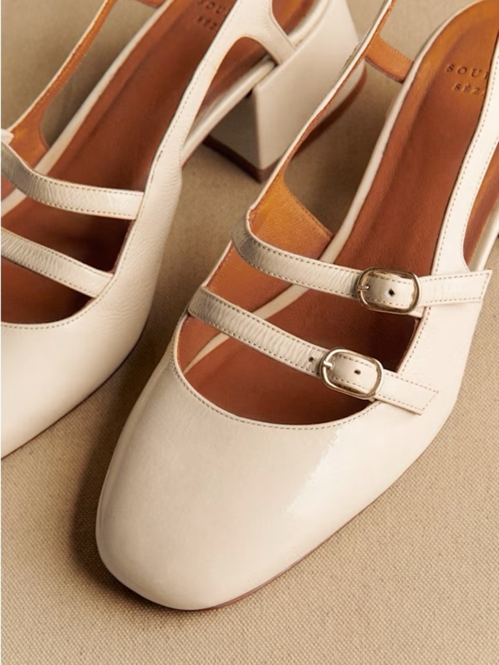 Sezane Paula Babies white Slingback Low Block Heel Mary Jane Shoes - Picture 3 of 5
